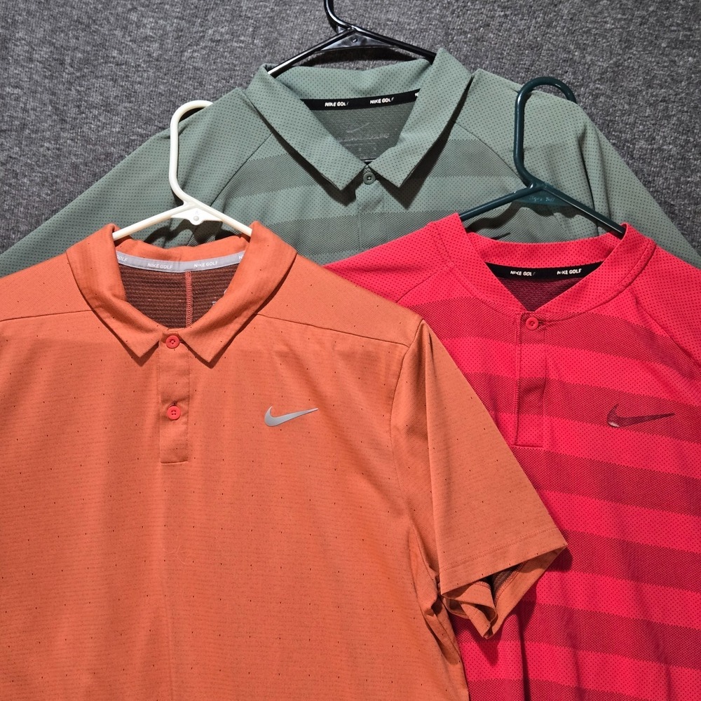 Lot of 3 Men's Nike Zonal Cooling Dri Fit Sz Large Golf Polo Breathable